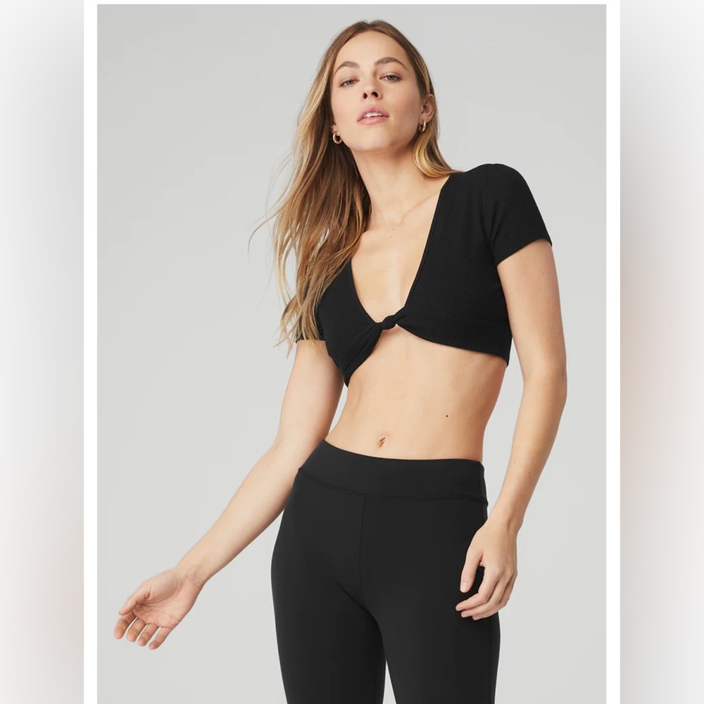 ALO Yoga Ribbed Knotty Short Sleeve - Black